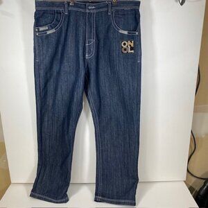 Y2K‎ Ablanche Embroidered Gold Straight Skate Jeans Size 44 Vintage